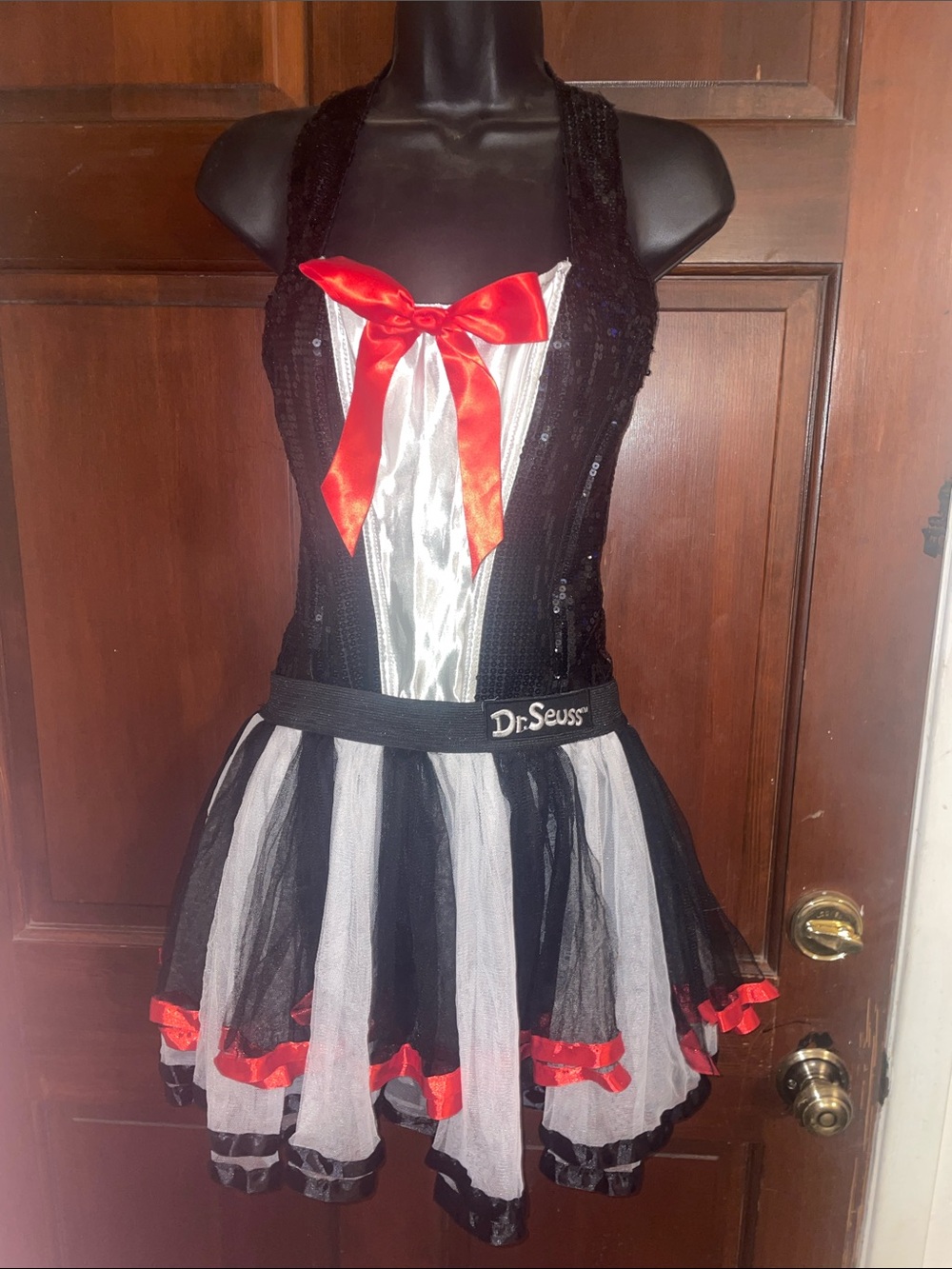 Dr. Seuss Black, White & Red Girls Costume Dress with Red Bow